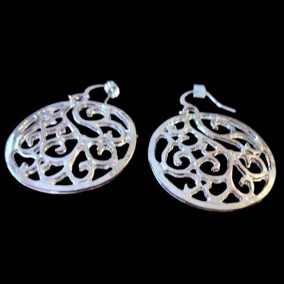 Scroll Cut Out Circle Weave Sterling Silver Earrings - Picture 4 of 6